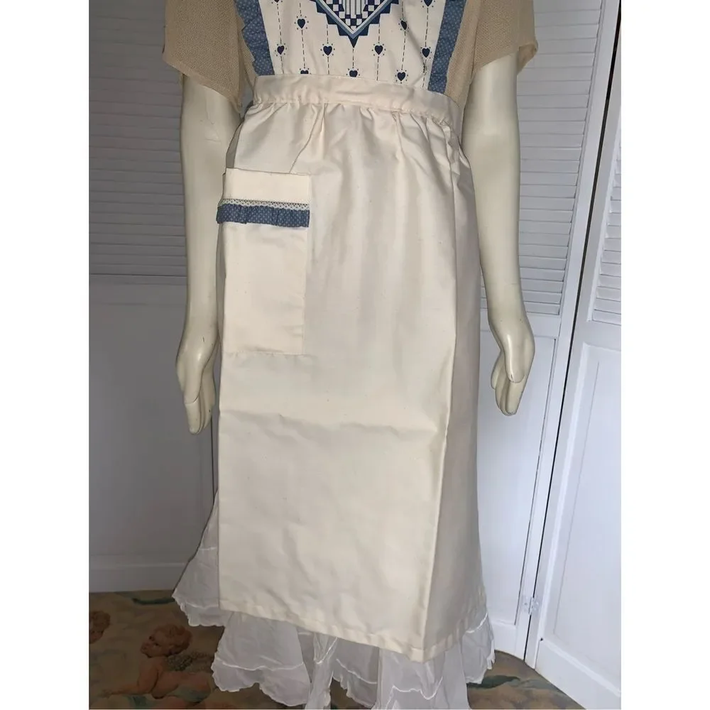 NWOT Vintage Full Apron Blue Country Kitchen Blue Hearts Adult Size‎